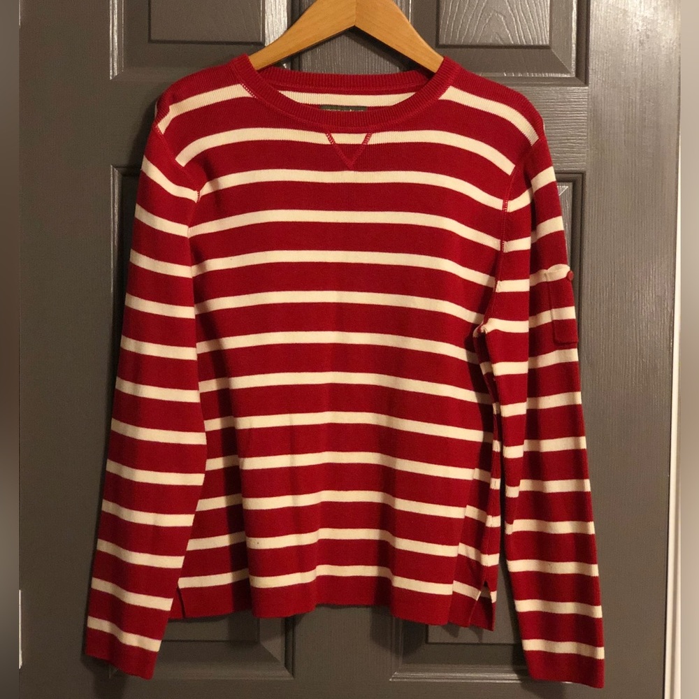 Mountain Lake Sweater Red & White Long Sleeve Crewneck Pullover Size Petite L